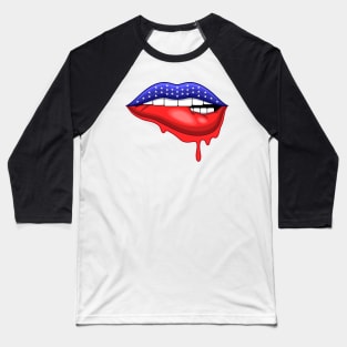 American Flag Biting Lips Baseball T-Shirt